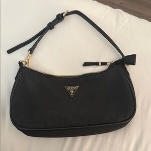 Guess Black Minimalist Shoulder Bag with Gold Logo